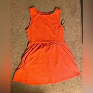 ★ Forever 21 bright pink/salmon midi dress. A-line, flares out at hips.